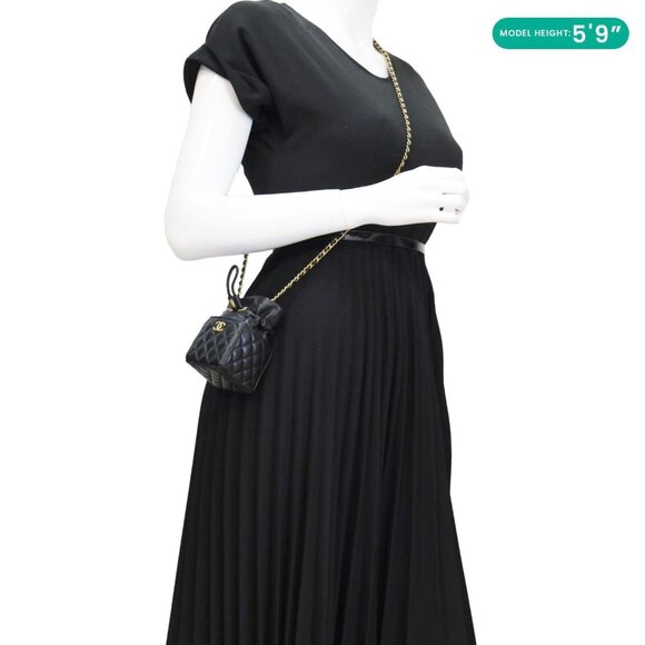 Chanel  Drawstring CC Mini Quilted Leather Bucket Crossbody Bag Black - Picture 2 of 11